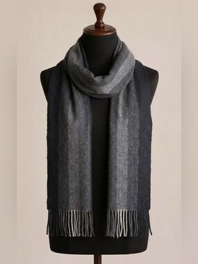 Black Brown 1826 Men's 100% Wool Herringbone Striped Scarf - Gray/Black